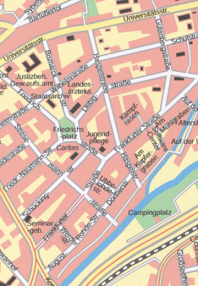 Stadtplan, Ansicht auf das Südviertel um den Friedrichsplatz © Universitätsstadt Marburg